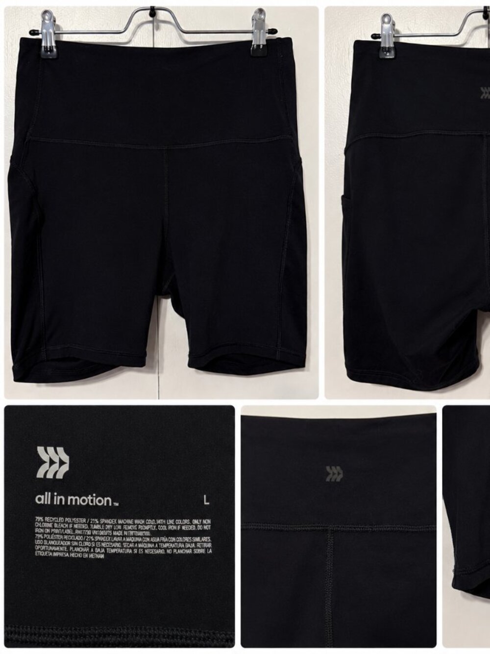 All in Motion Black High Rise Biker Shorts Women’s Large Athletic Compression